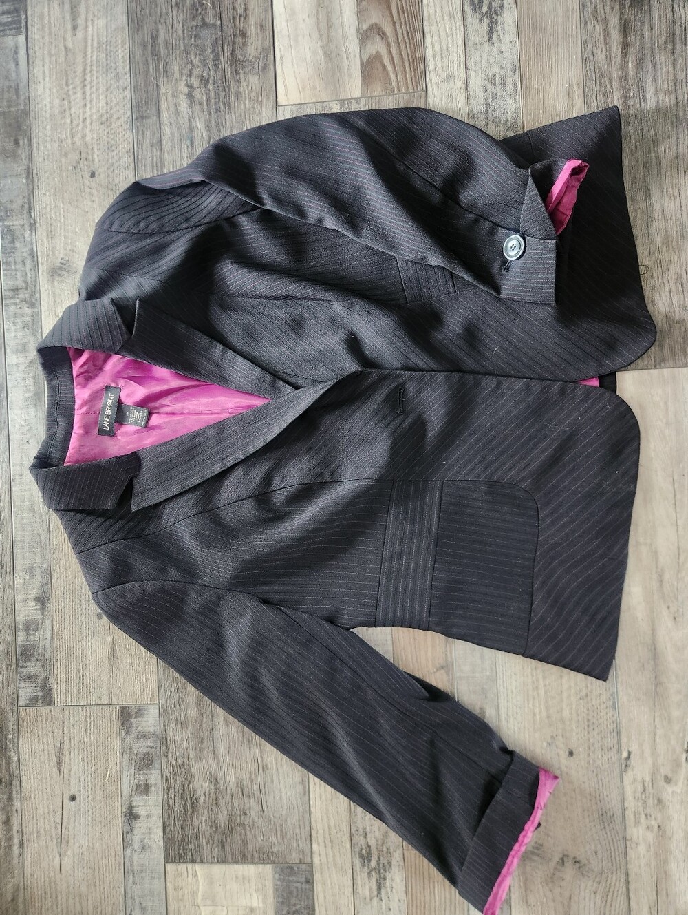 Lane Bryant Black And Fuschia Striped Pant Suit.